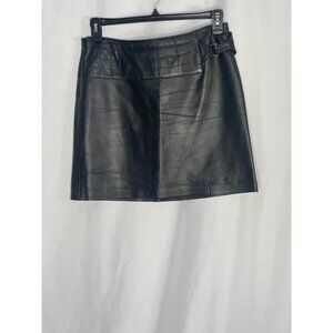 Black Leather Mini Skirt by Vakko Sport With Quilted Waist Detail Sleek Design B